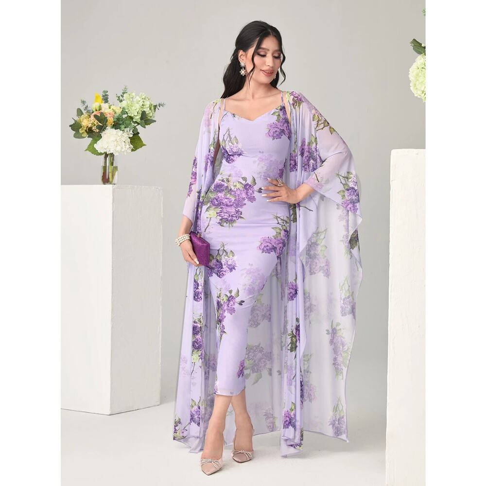 SHEIN long lacey super soft cardigan purple floral lightweight dress cover